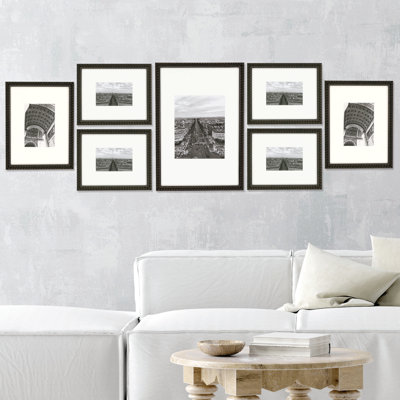 Letona Wood Beaded Picture Frame - Set of 7 with Mat