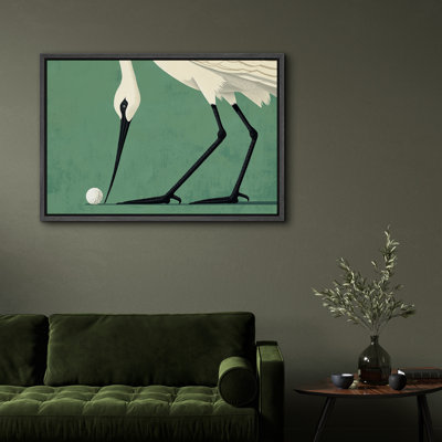 Crane with Golf Ball Canvas Print Wall Art - Quirky Animal Sports Decor for Game Room or Man Cave