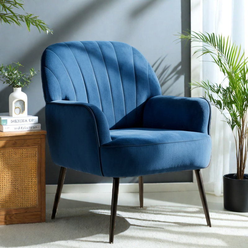 Chaises d'appoint modernes en velours, fauteuil rembourré ergonomique avec pieds en métal pour la maison et le bureau