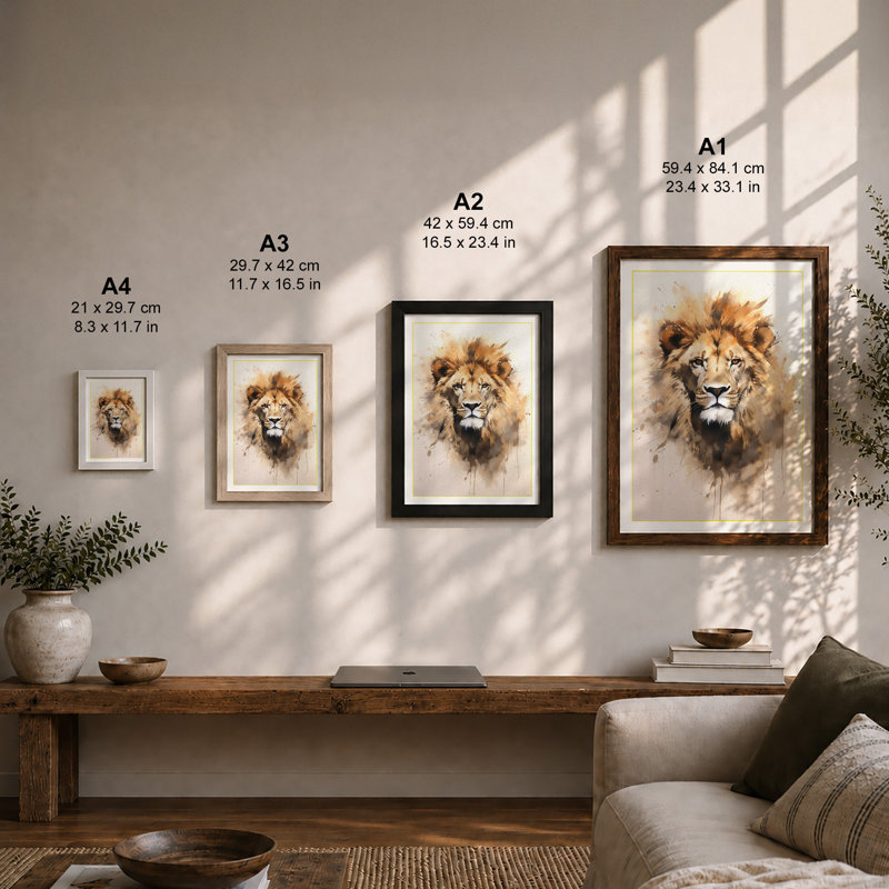 Majestic Lion Modern - Print, A3 - 42.0 x 29.7 cm, Black