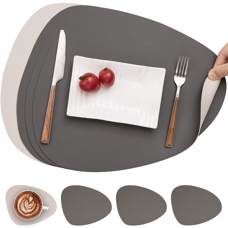 Leather/Faux Leather Solid Colour Triangle Placemat, Grey/Beige