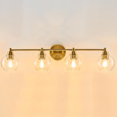 4-Light Vanity Bathroom Light Fixture With Globe Glass Shades, E26 Sockets, Ideal For Bathroom, Bedroom, Hallway, And Living Room