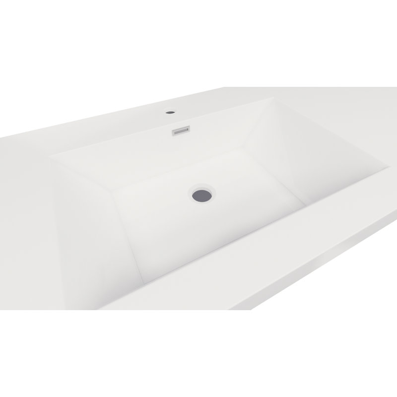 Lavabo de salle de bain vasque rectangulaire en pierre blanche ultrabrillante avec trop-plein