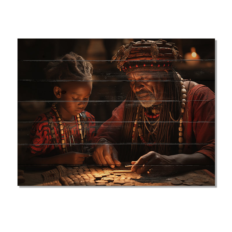 Sagesse africaine ancienne sur bois, H 24 po x l 32 po x P 0,78 po