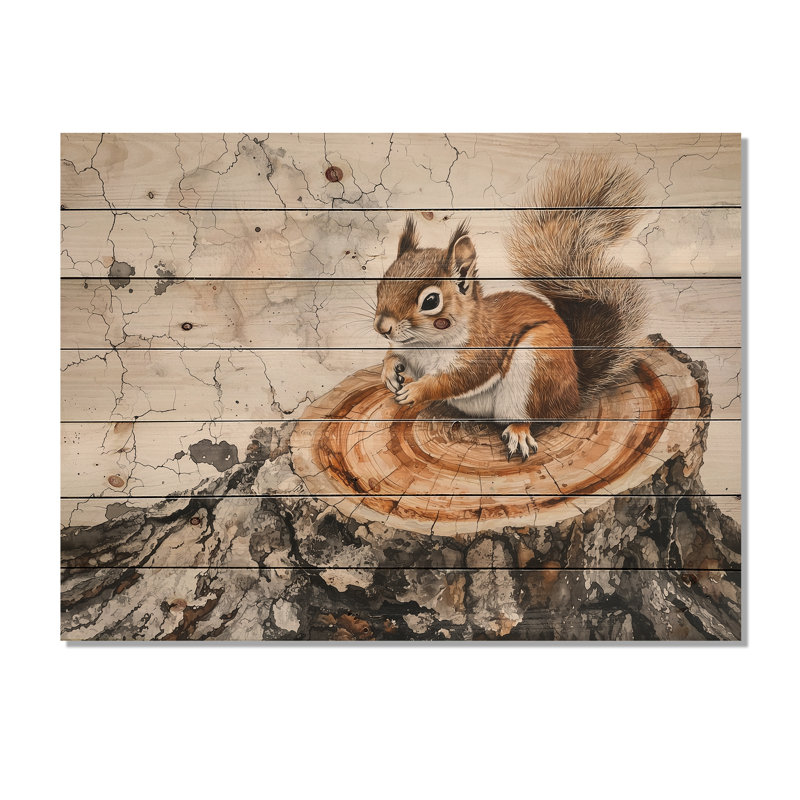 Mignon écureuil sur une glissoire en bois, forêt IV, H 10 po x l 20 po x P 0,78 po