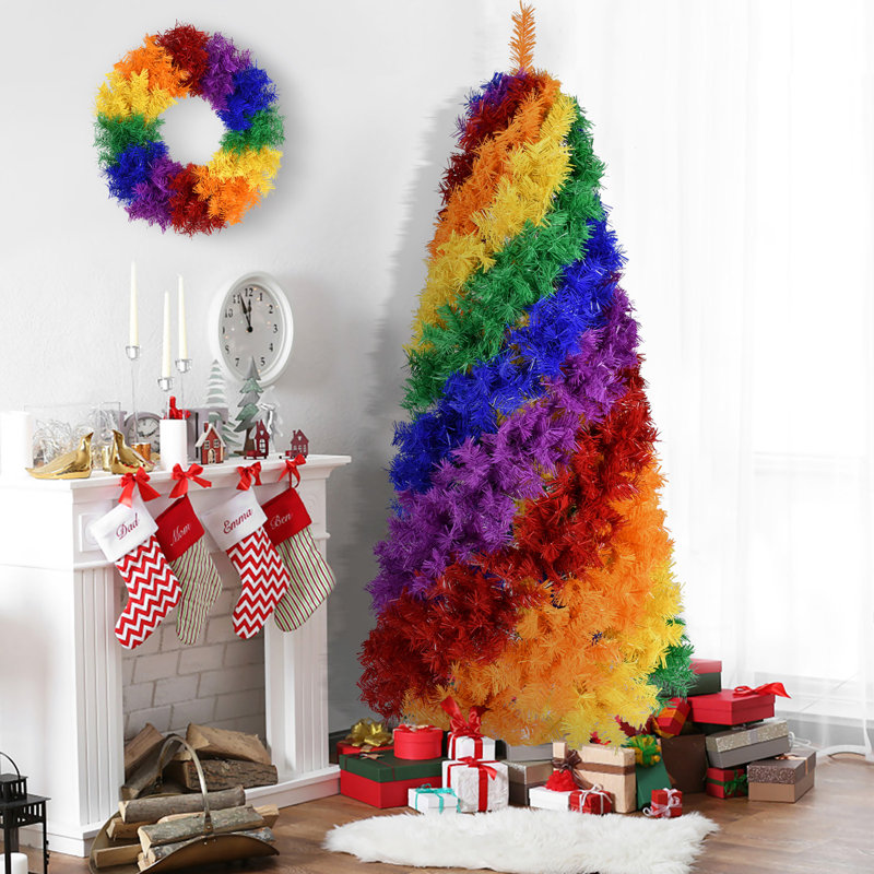 Arbre de Noël artificiel à rayures diagonales, 7.5' H