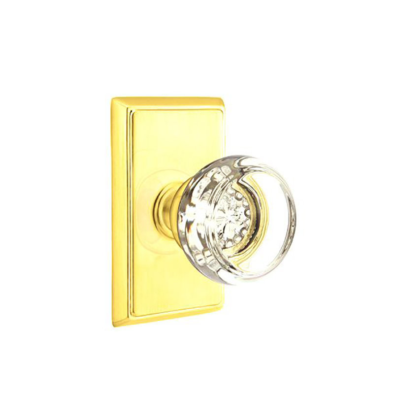 Georgetown Knob with Rectangular Rose, Unlacquered Brass