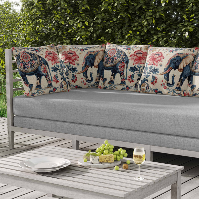 Coussin intérieur / extérieur Botanical Elephant, Carré 16 po