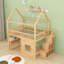 Lit superposé Wood House avec DEL et tablette et garde-corps-1091851091