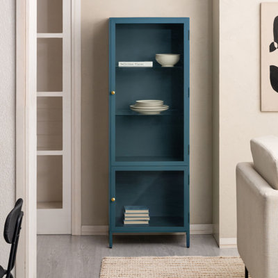 Julina Metal & Glass Display Cabinet with 3-Tier Shelves and Cabinet by Latitude Run
