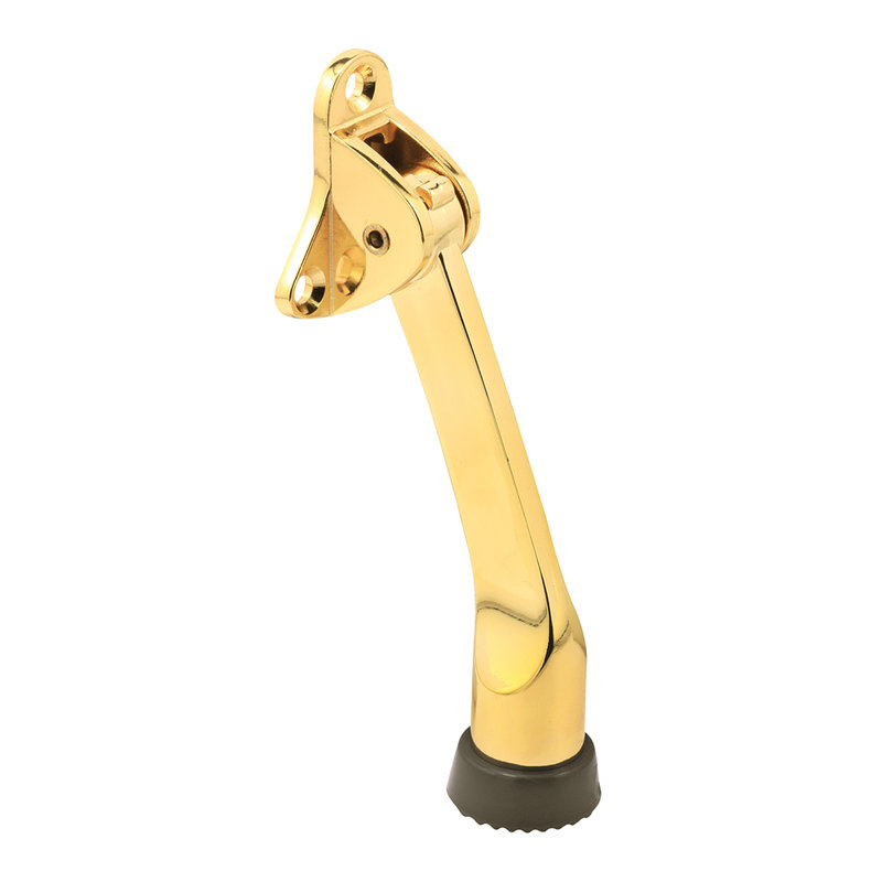 Support de porte, 4 po, moulé sous pression en zinc, finition plaquée laiton, type abattant (paquet simple), Laiton