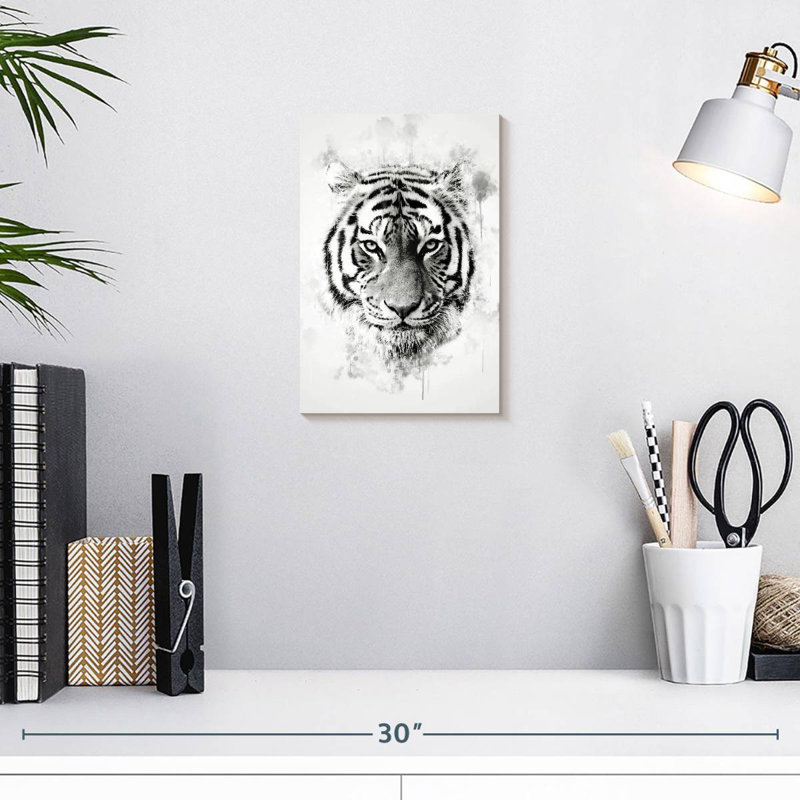 Tête de tigre Brampt noir et blanc, H 12 po x l 8 po