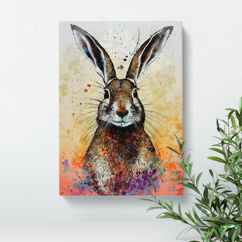 XC1022-1645X Colourful Watercolour Hare No.1 - Wrapped Canvas Print, 60cm H x 40cm W x 3cm D