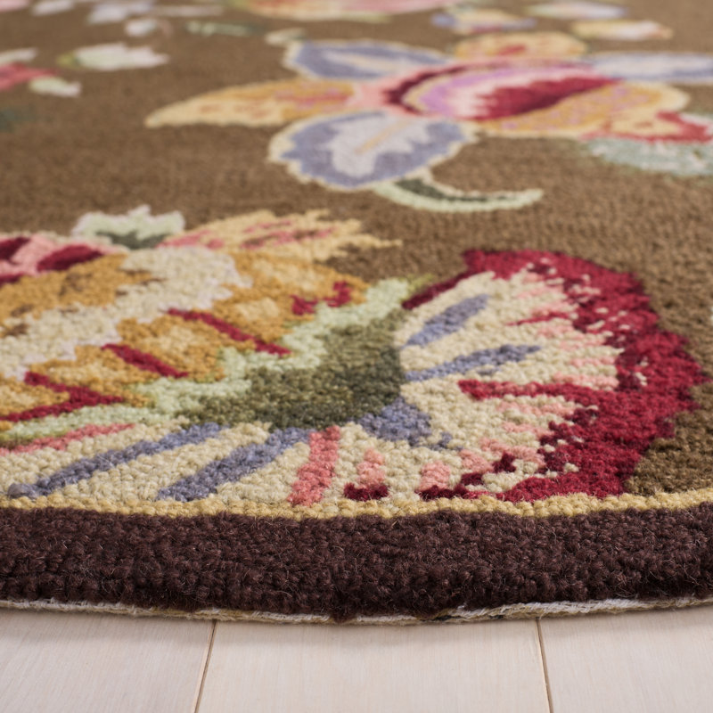 Hollander Floral Handmade Tufted Wool Brown Area Rug, Oval 4'6" x 6'6" 
