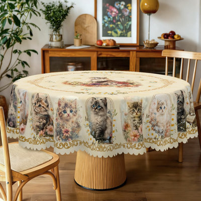 pet cat pattern machine-washable polyester tablecloth