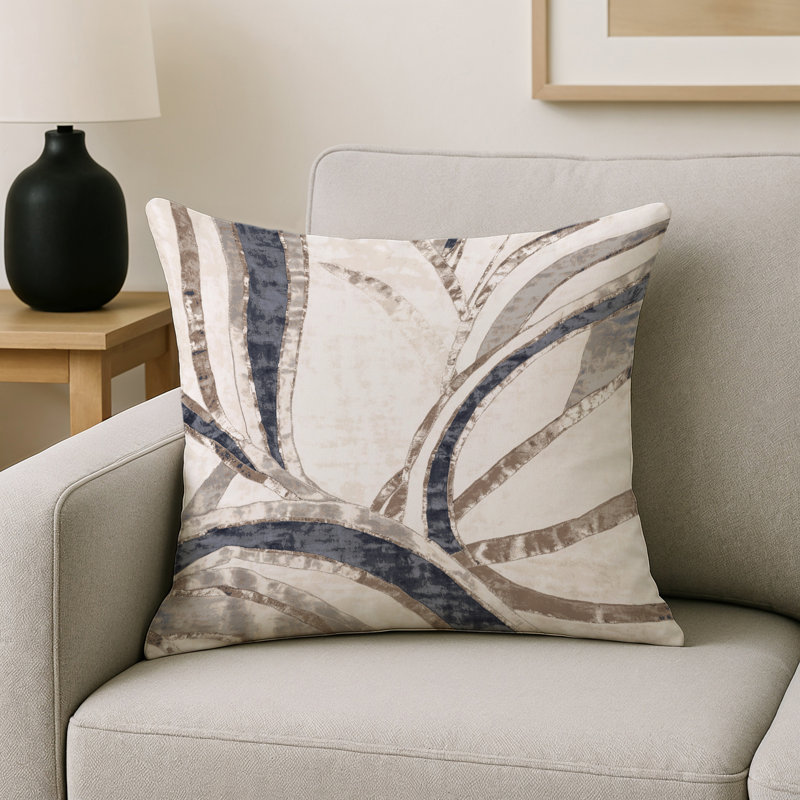 Coussin décoratif intérieur / extérieur gris Modern Modern, Carré 16 po, Gris abstrait 99