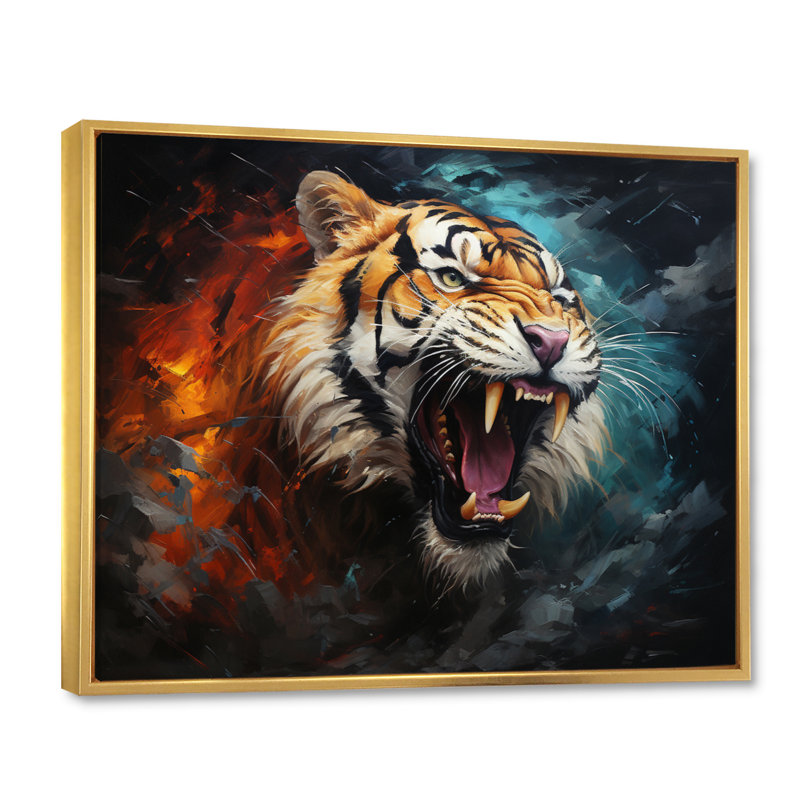 Tiger Roaring Majesty Collage I - Animals Wall Decor, H 30 po x l 40 po x P 1,5 po, Cadre flottant doré