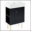 Meuble-lavabo moderne de 21,6 po avec lavabo simple en céramique et rangement à gauche, fabrication en panneau de fibres à densité moyenne durable, portes à fermeture douce, détails dorés-346916035