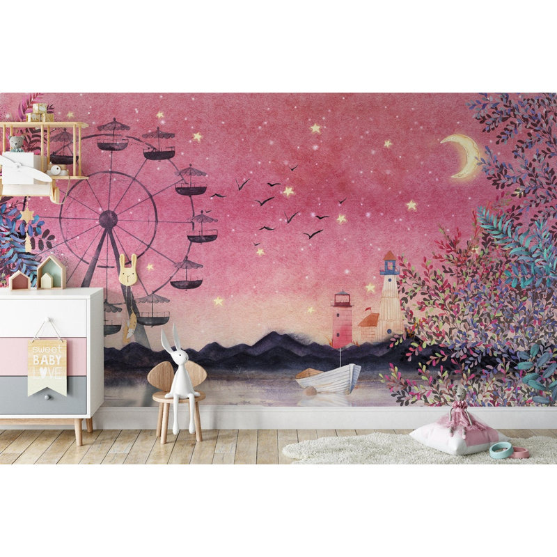 Papier peint amovible avec roue colorée et ciel étoilé, Bleu, L 9 po x l 15 po