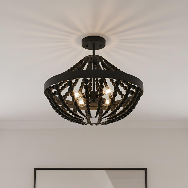 4-light Matte Black Beaded Semi-flush Mount, Black