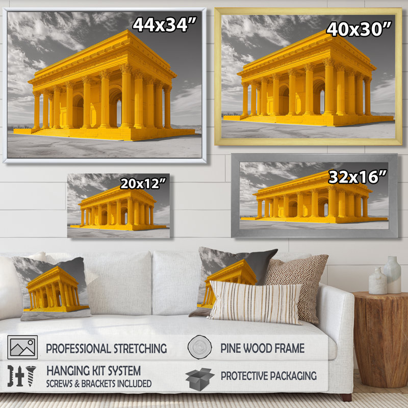 Reproduction d'art mural jaune et gris Lincoln Monument, H 24 po x l 32 po, Cadre flottant brun