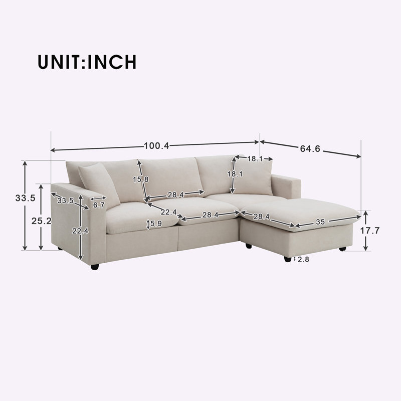 Canapé modulaire 3 pièces Khiyan, 100 % polyester beige