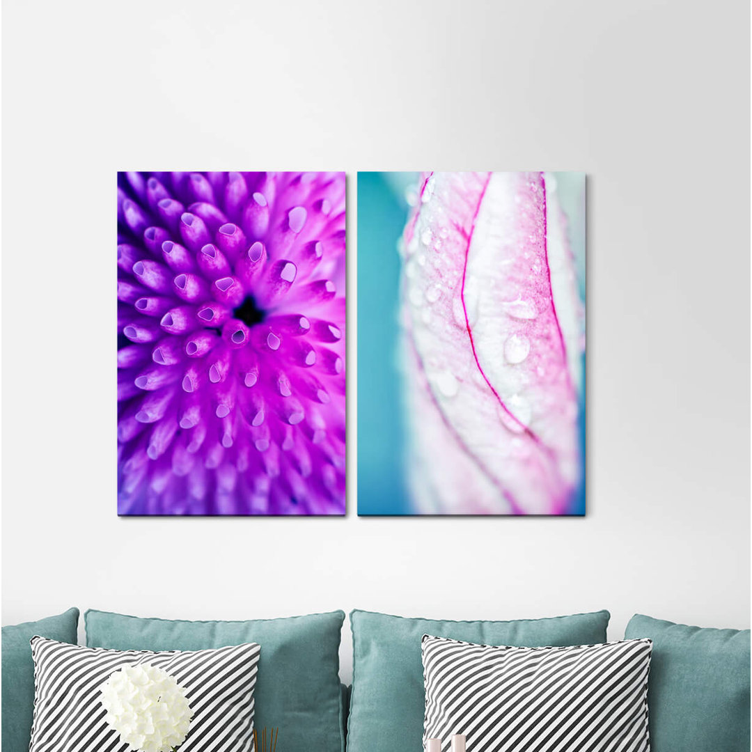 2-tlg. Leinwandbilder-Set - Fotografie „Coral Underwater Violet Orchid Flower Drops”