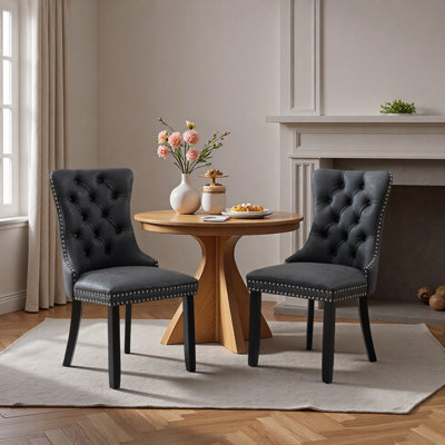 Dining Room Chairs Set of 2,Vintage Sheepskin Texture PU Leather,High Back with Button Tufted & Nailhead Trim,Wood Frame,S-Spring & Resilient Sponge Cushion,Ideal for Kitchen