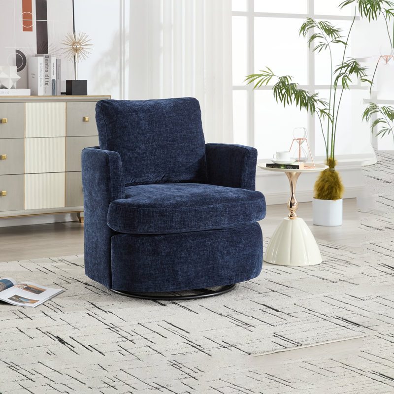 Swivel Accent Chair, Chenille Fabric Barrel Chair For Living Room,Blue, Blue