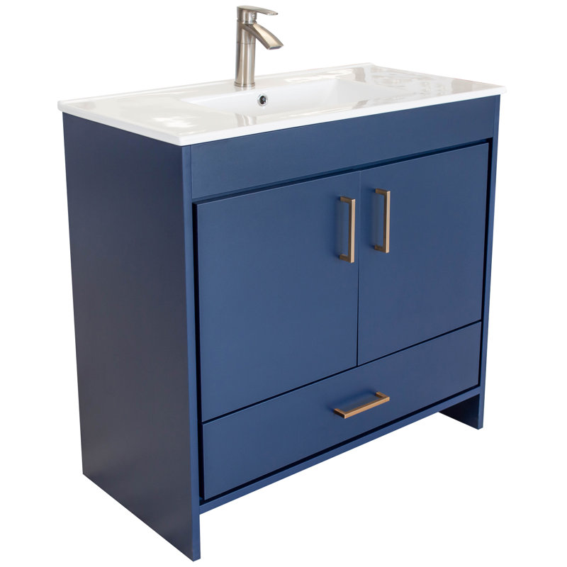 Ensemble de meuble-lavabo sur pied à simple cuve 36 po Skylar - Blanc mat, Bleu