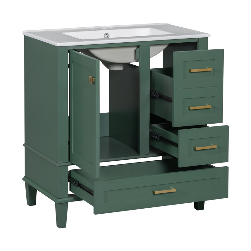 Ensemble de meuble-lavabo moderne avec lavabo 30 po, meuble-lavabo moderne avec porte à fermeture douce et 3 tiroirs, structure en bois massif