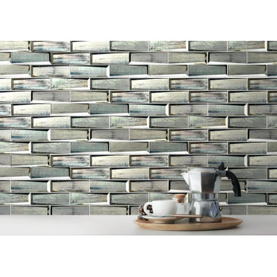 Blue & Grey Wood Grain 12-In X 12-In 3D Glass Mosaic Wall Tile(1-Sq. Ft/ Piece)