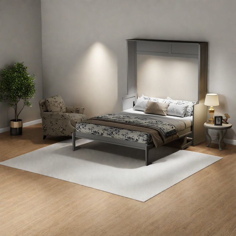 Grands lits escamotables grand format, lit mural gris en panneau de fibres à densité moyenne pour bureau à domicile