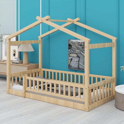 Structure de lit en bois avec clôture de sécurité