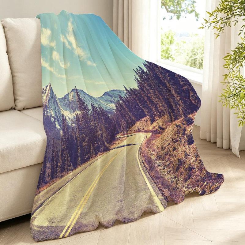 Jeté en molleton transparent ultra doux en flanelle, imprimé rétro de montagnes de couleur rétro, Throw 40" x 50"