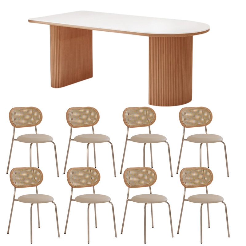 Ensemble de table de salle à manger simple de style français, Brun, Brun / argent / blanc cassé
