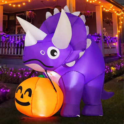 Dinosaure gonflable d'Halloween 5 pi avec citrouille dans la bouche
