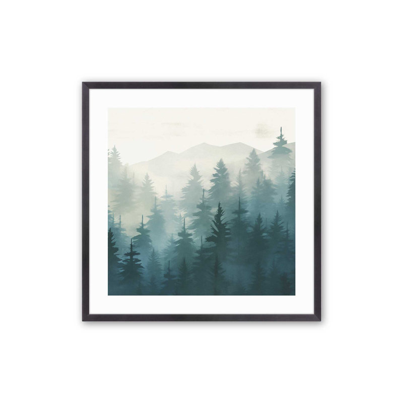 Forêt de pins brumeux en bleu, Zinc patiné, H 13,75 po x l 13,75 po