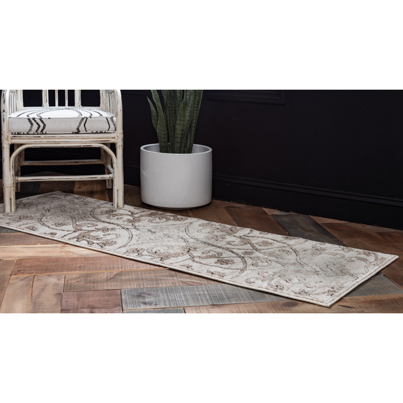 Tapis oriental beige foncé Derby, Tapis de couloir 2 pi x 6 pi 1 po