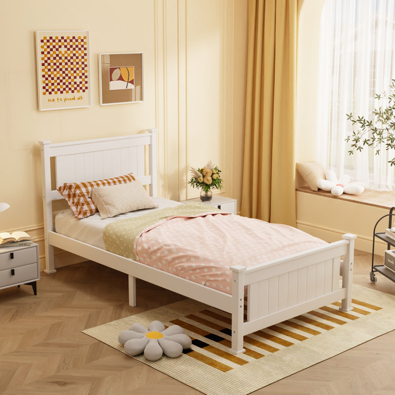 Wood Bed With Headboard, Twin, White