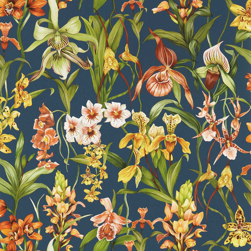 Kalina Wallpaper, Midnight/Baked Terracotta/Nectar