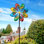 Grand moulin à vent de 79 po en métal, sculpture cinétique colorée pour décor de jardin