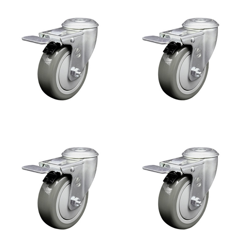4 Inch  Polyurethane Swivel Bolt Hole Caster Set with Total Lock Brake SCC/SCC-BHTTL20S414-PPUB-4, Grey