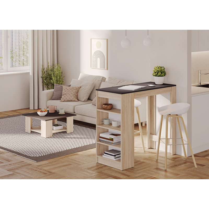 Electa Coffee Table with Storage, 31cm H x 67cm L x 67cm W, Black, Natural Oak