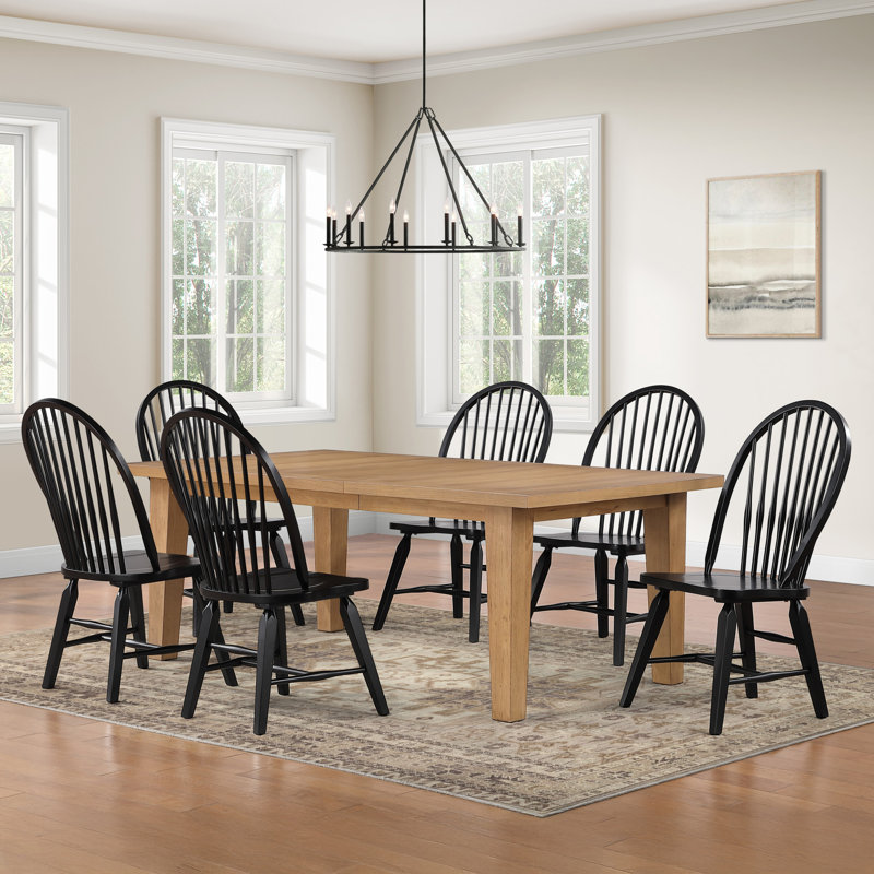 Sommerset Extendable Oak Wood Dining Table Set, 7 Pieces: Table, 6 Chairs