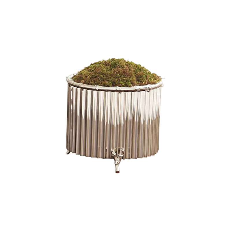 Corrugated Bamboo Cachepot, 7.5" H x 8.5" W x 8.5" D, Brass