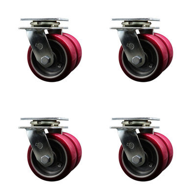 5 Inch Dual Poly on Aluminum Wheels Swivel Caster Set with Roller Bearings SCC