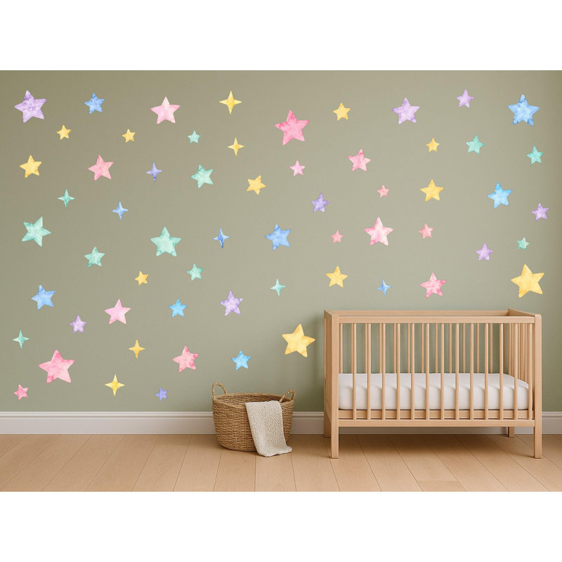 Pastel Star Wall Decals, Set of 61 Peel and Stick Nursery Wall Stickers, Satin Finish Removable Kids Room Wall Art, 20"W x 20"H (50 x 50 cm)