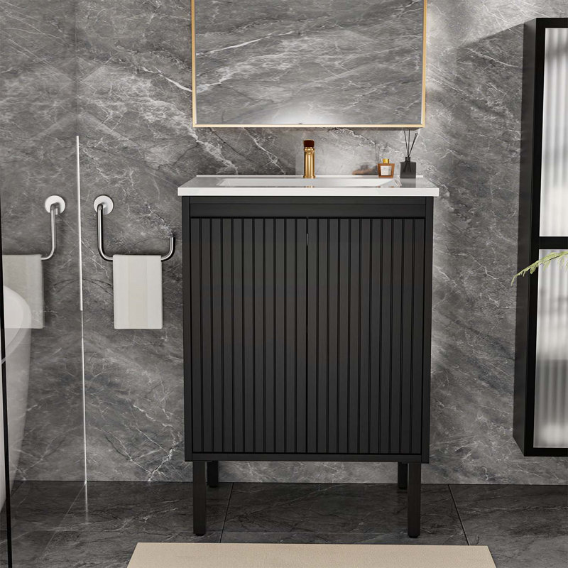 Meuble-lavabo moderne avec lavabo, 23", Noir