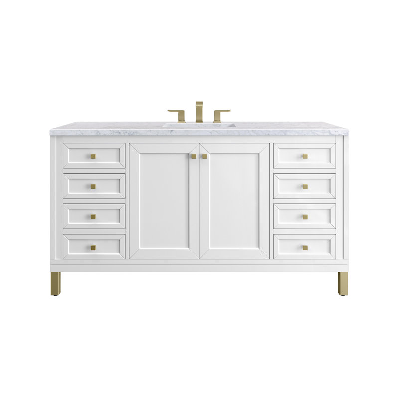 Chicago 60'' W Double Vanity, 8" Widespread, Glossy White, Carrara White